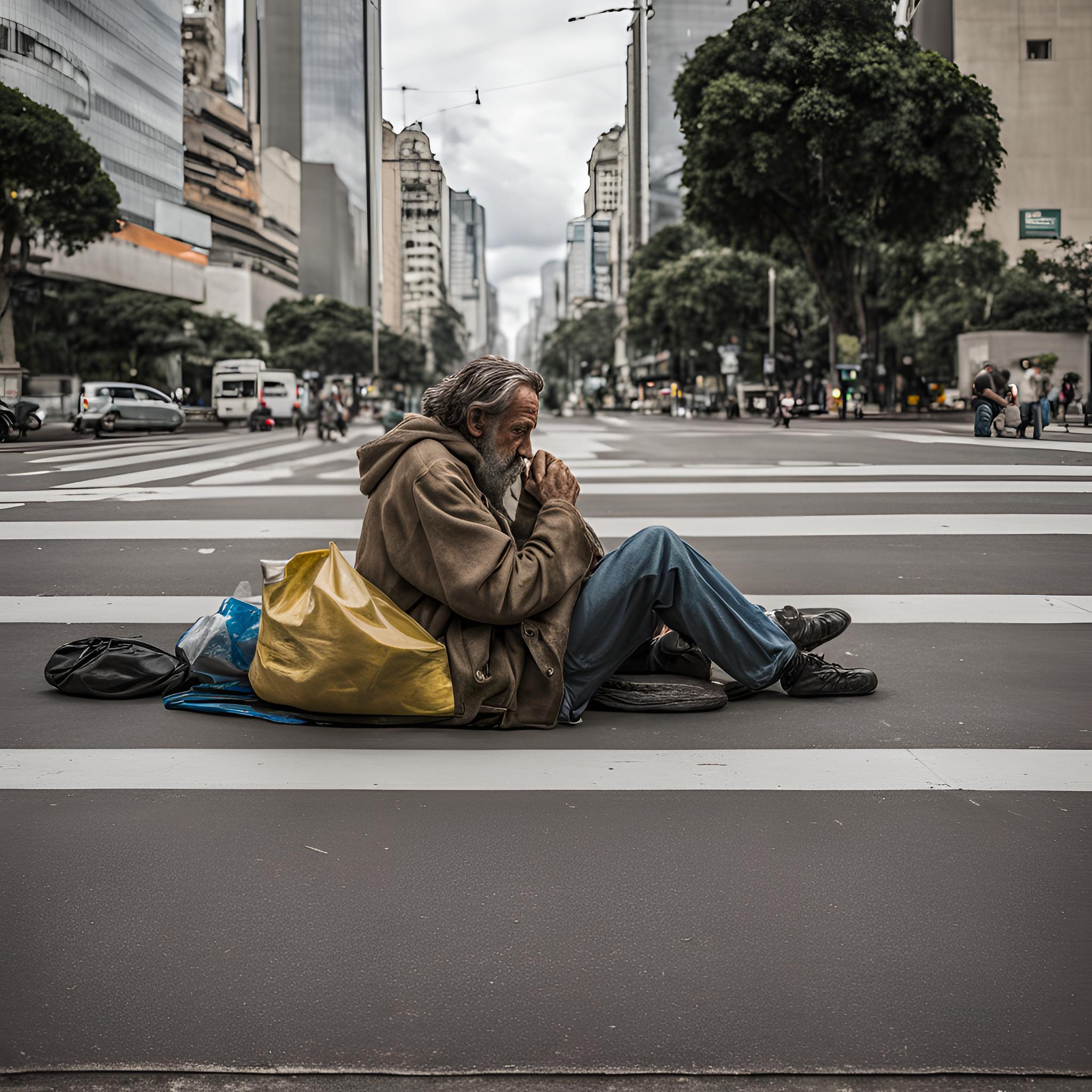 uma pessoa que está em situação de rua na avenida paulista em São Paulo